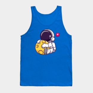 Cute Astronaut Hugging Moon Cartoon Tank Top